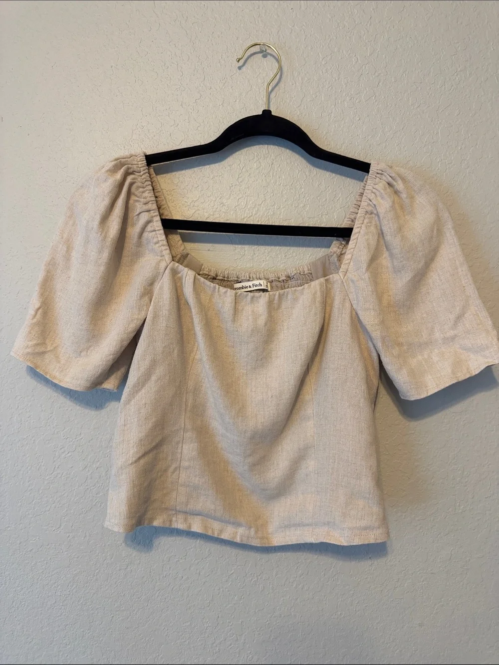 Abercrombie & Fitch Cream Puff-Sleeve Square Neck Blouse